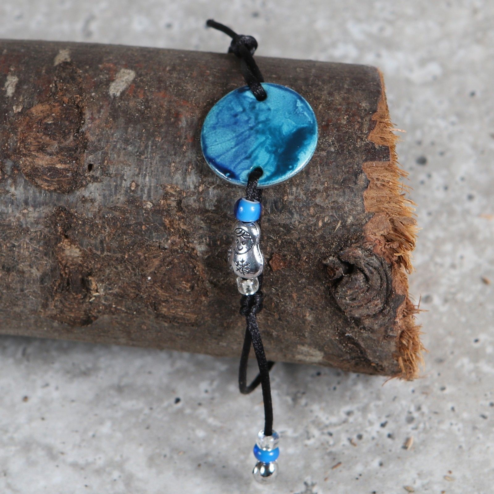 Bracelet En Porcelaine Bleu Motifs - Neuf Sans Emballage - Bijou Délicat